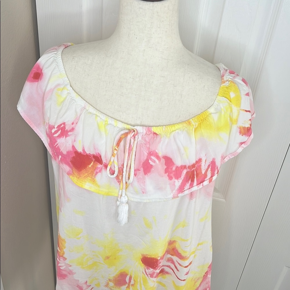 Tie-Dye Off-Shoulder Top - Pink and Yellow - Picture 2 of 8